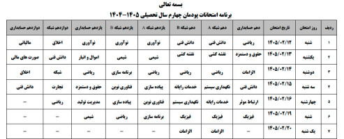 برنامه امتحانی پودمان 4